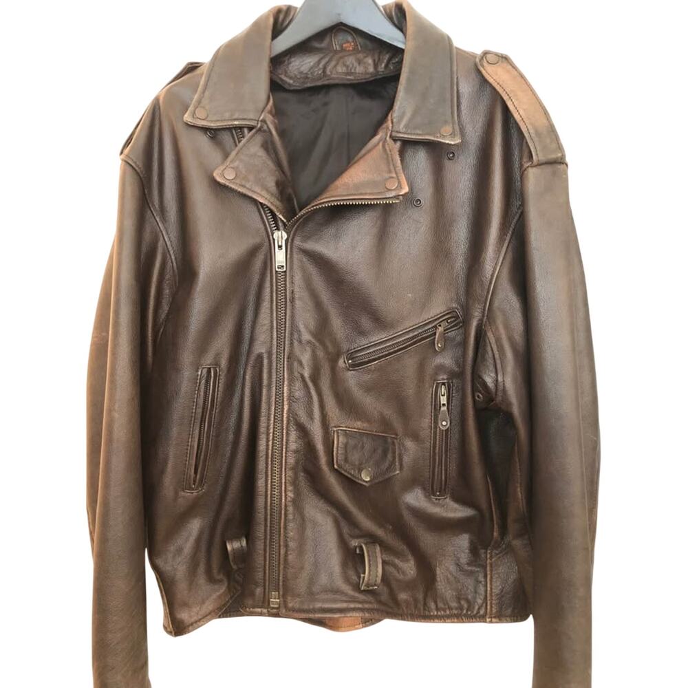 Vintage 80s/90s Distressed Brown Leather Motocycle Jacket